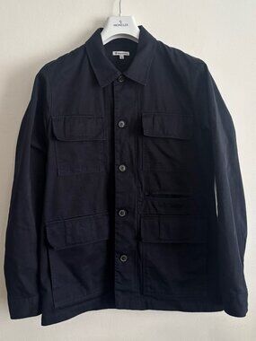 $495 Easy Mondays Navy Blue Cotton Twill Utility Field Jacket - Medium